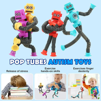 Children Suction Cup Toys Pop Tubes Stress Relief Telescopic Robot Toy